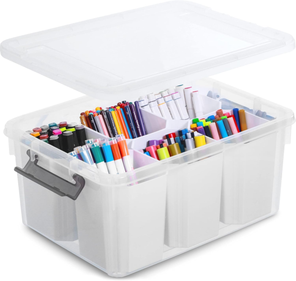 FDDAI 17-Quart Clear Plastic Storage Bins - Stackable Storage Containers with Lids for Tools, Crafts, and Crayons