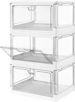 FDDAI 3-Pack Clear Stackable Storage Bins - Foldable Plastic Containers with Magnetic Doors for Bedroom, Living Room, and Kids' Toys (24 QT)