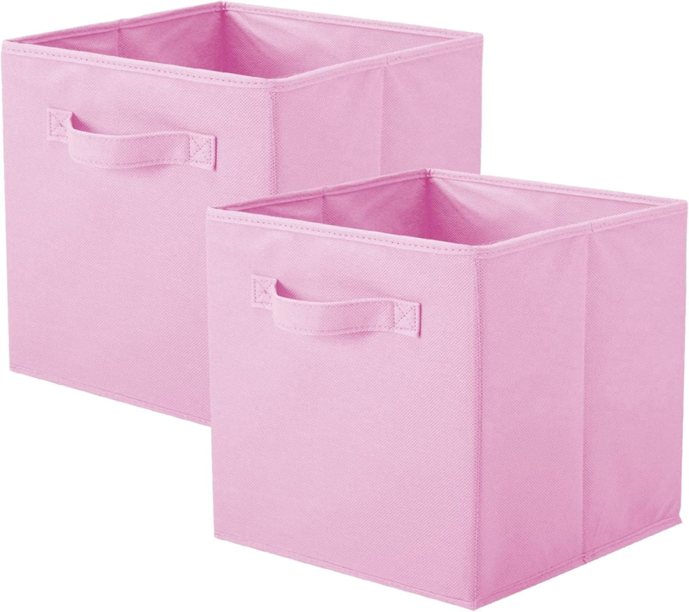 FDDAI 2-Pack Collapsible Fabric Storage Cubes - Foldable Closet Bins with Handles (10.5"x11"x10.5", Pink)