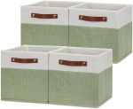 FDDAI 4-Pack 11"x11" Fabric Cube Storage Bins - Foldable Organizers for Shelves, Nursery, and Closet (Green & White)