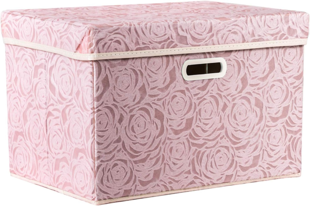FDDAI Large Collapsible Fabric Storage Bin with Lid - 1-Pack Decorative Organizer with Handles & Divider (Pink, 17.7"x11.8"x11.8")