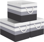FDDAI Collapsible Storage Baskets - 3-Pack - Large Storage Boxes with Rope Handles for Clothes Organization, Gradient Grey