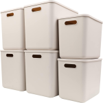 FDDAI Plastic Storage Baskets with Lids - Lidded Knit Organizer Bins for Shelves, Drawers, Closet, Office, and Playroom (4XL+2L, Light Grey)