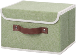 FDDAI Small Foldable Storage Bin with Lid - Decorative Cotton Linen Organizer with PU Leather Handles, Green
