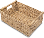 FDDAI Large Rectangular Wicker Basket - Shelf Organizer with Wooden Handles (15.5"x10.8"x6.2")
