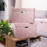 FDDAI Large Collapsible Fabric Storage Bin with Lid - 1-Pack Decorative Organizer with Handles & Divider (Pink, 17.7"x11.8"x11.8")