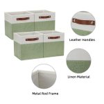 FDDAI 4-Pack 11"x11" Fabric Cube Storage Bins - Foldable Organizers for Shelves, Nursery, and Closet (Green & White)