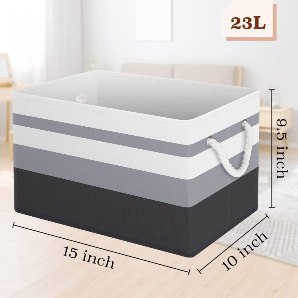 FDDAI Collapsible Storage Baskets - 3-Pack - Large Storage Boxes with Rope Handles for Clothes Organization, Gradient Grey