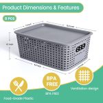 FDDAI Stackable Plastic Storage Baskets with Lids - Organizing Bins for Closet, Office, and Playroom (8-Pack, Gray, 10.2"x7.2"x4.1")