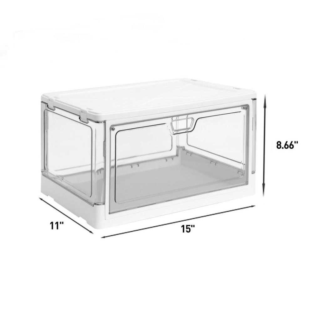 FDDAI 3-Pack Clear Stackable Storage Bins - Foldable Plastic Containers with Magnetic Doors for Bedroom, Living Room, and Kids' Toys (24 QT)