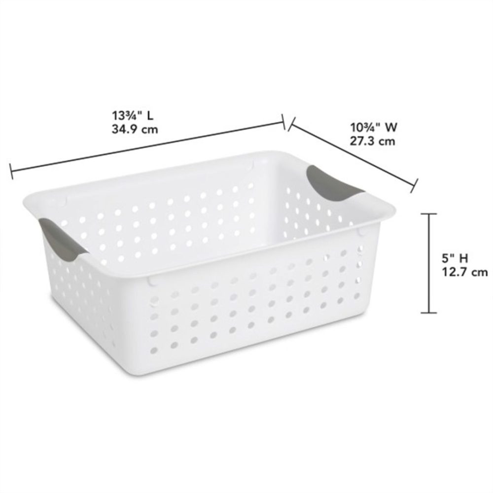 FDDAI 6-Pack Medium Plastic Storage Bins - Ultra Basket Organizers for Home and Office (White)