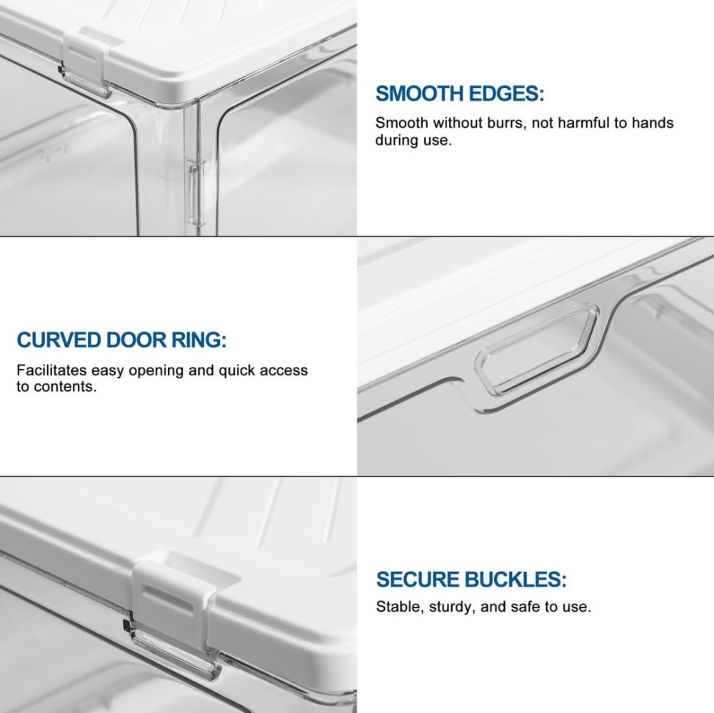FDDAI 3-Pack Clear Stackable Storage Bins - Foldable Plastic Containers with Magnetic Doors for Bedroom, Living Room, and Kids' Toys (24 QT)