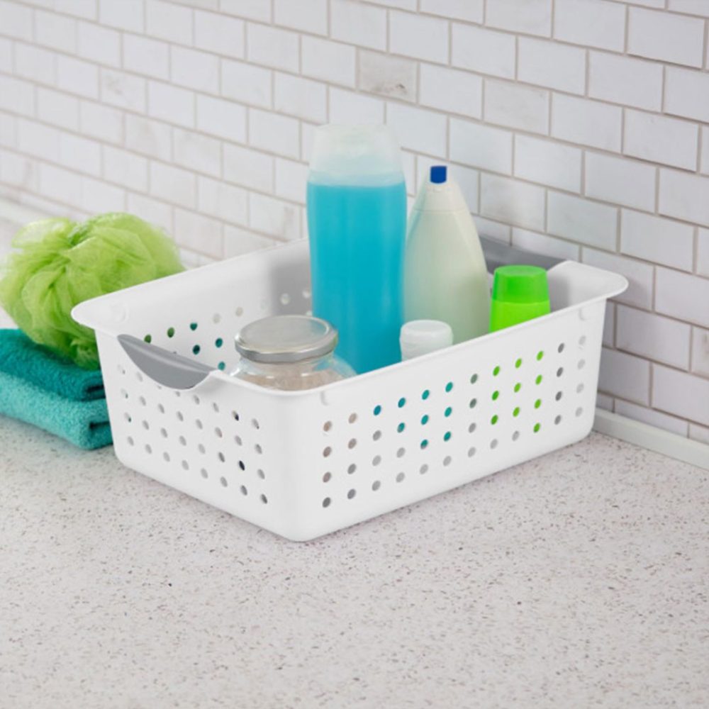 FDDAI 6-Pack Medium Plastic Storage Bins - Ultra Basket Organizers for Home and Office (White)