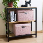 FDDAI Large Collapsible Fabric Storage Bin with Lid - 1-Pack Decorative Organizer with Handles & Divider (Pink, 17.7"x11.8"x11.8")