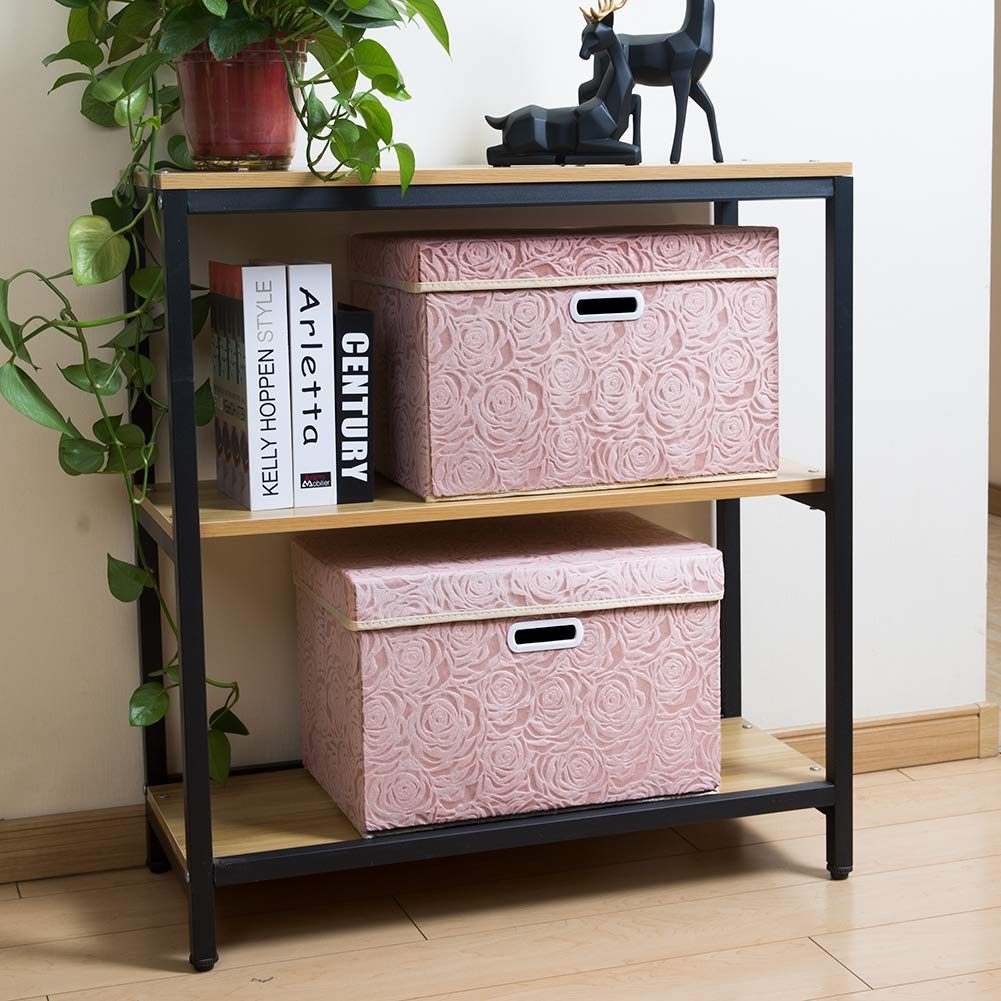 FDDAI Large Collapsible Fabric Storage Bin with Lid - 1-Pack Decorative Organizer with Handles & Divider (Pink, 17.7"x11.8"x11.8")