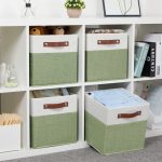 FDDAI 4-Pack 11"x11" Fabric Cube Storage Bins - Foldable Organizers for Shelves, Nursery, and Closet (Green & White)