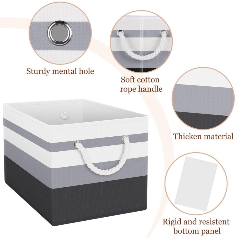 FDDAI Collapsible Storage Baskets - 3-Pack - Large Storage Boxes with Rope Handles for Clothes Organization, Gradient Grey