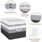 FDDAI Collapsible Storage Baskets - 3-Pack - Large Storage Boxes with Rope Handles for Clothes Organization, Gradient Grey