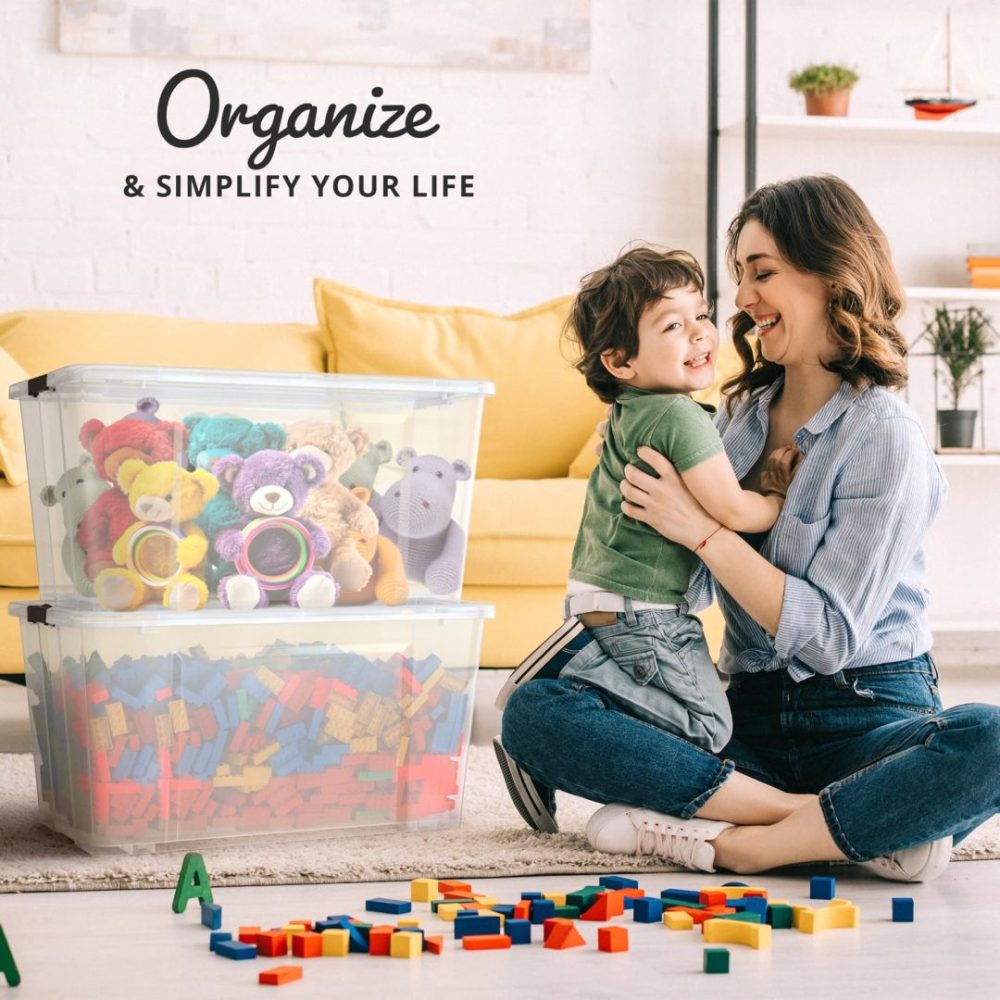 FDDAI 4-Pack 75-Quart Plastic Storage Bins - Stackable Totes with Ultra-Durable Lids and Secure Latching Buckles