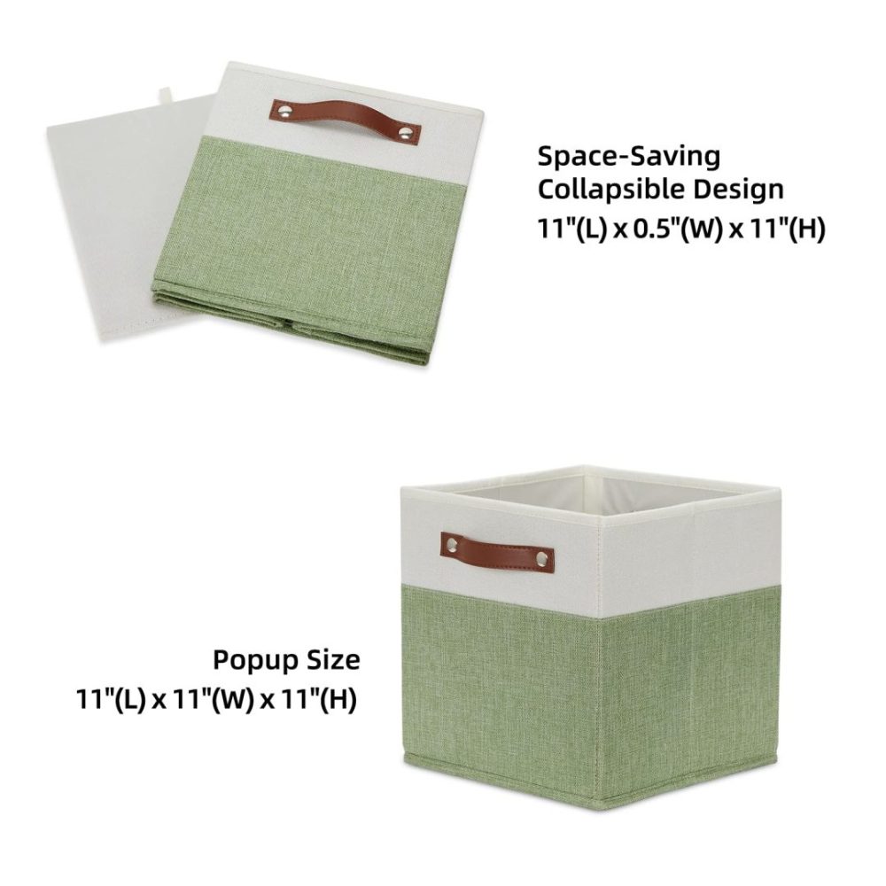 FDDAI 4-Pack 11"x11" Fabric Cube Storage Bins - Foldable Organizers for Shelves, Nursery, and Closet (Green & White)