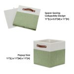 FDDAI 4-Pack 11"x11" Fabric Cube Storage Bins - Foldable Organizers for Shelves, Nursery, and Closet (Green & White)