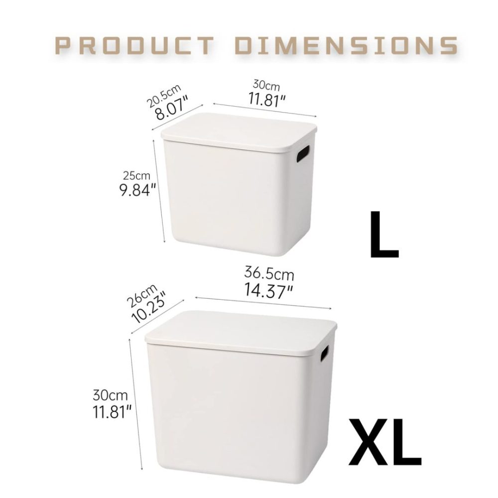 FDDAI Plastic Storage Baskets with Lids - Lidded Knit Organizer Bins for Shelves, Drawers, Closet, Office, and Playroom (4XL+2L, Light Grey)