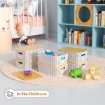 FDDAI Plastic Storage Baskets with Bamboo Lids - Stackable Organizing Containers for Shelves, Drawers, Closet, and Playroom (6-Pack)