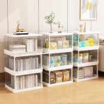 FDDAI 3-Pack Clear Stackable Storage Bins - Foldable Plastic Containers with Magnetic Doors for Bedroom, Living Room, and Kids' Toys (24 QT)