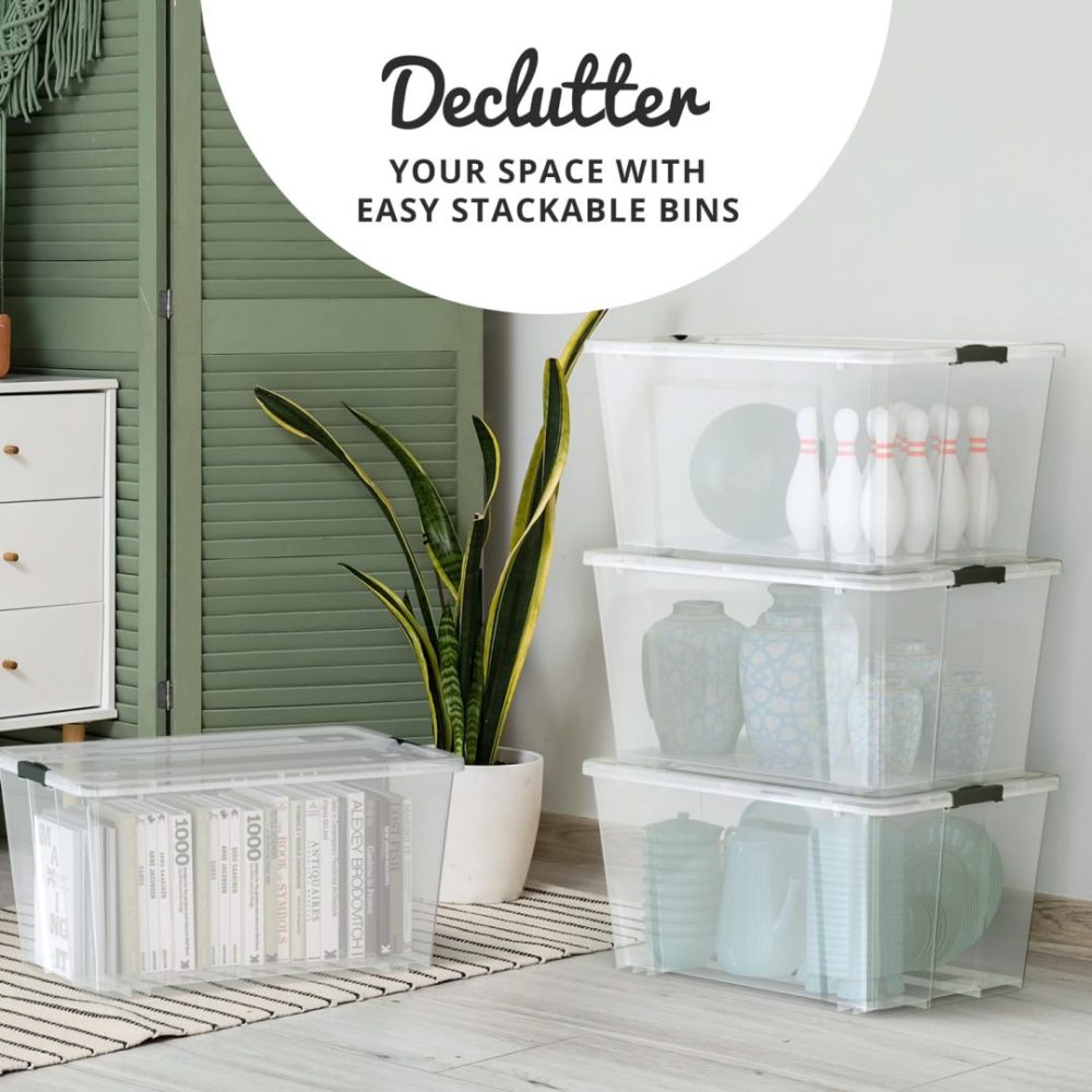 FDDAI 4-Pack 75-Quart Plastic Storage Bins - Stackable Totes with Ultra-Durable Lids and Secure Latching Buckles