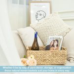 FDDAI Large Rectangular Wicker Basket - Shelf Organizer with Wooden Handles (15.5"x10.8"x6.2")