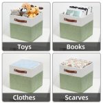 FDDAI 4-Pack 11"x11" Fabric Cube Storage Bins - Foldable Organizers for Shelves, Nursery, and Closet (Green & White)