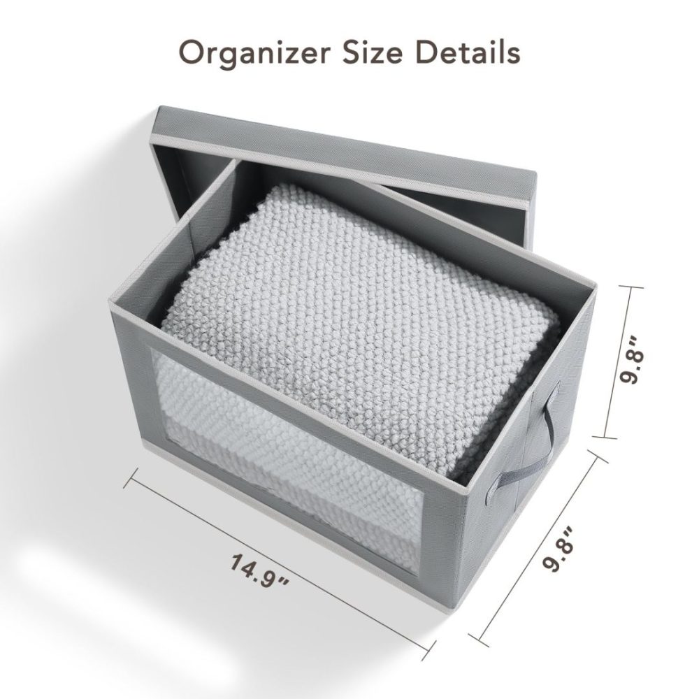 FDDAI Fabric Storage Bins with Lids & Handles - Foldable Closet Organizers with Window, Set of 4 (Grey)