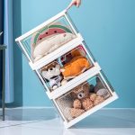 FDDAI 3-Pack Clear Stackable Storage Bins - Foldable Plastic Containers with Magnetic Doors for Bedroom, Living Room, and Kids' Toys (24 QT)