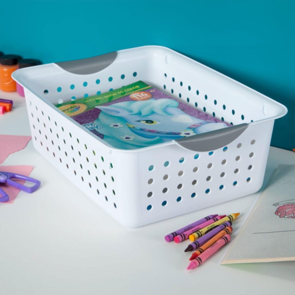 FDDAI 6-Pack Medium Plastic Storage Bins - Ultra Basket Organizers for Home and Office (White)