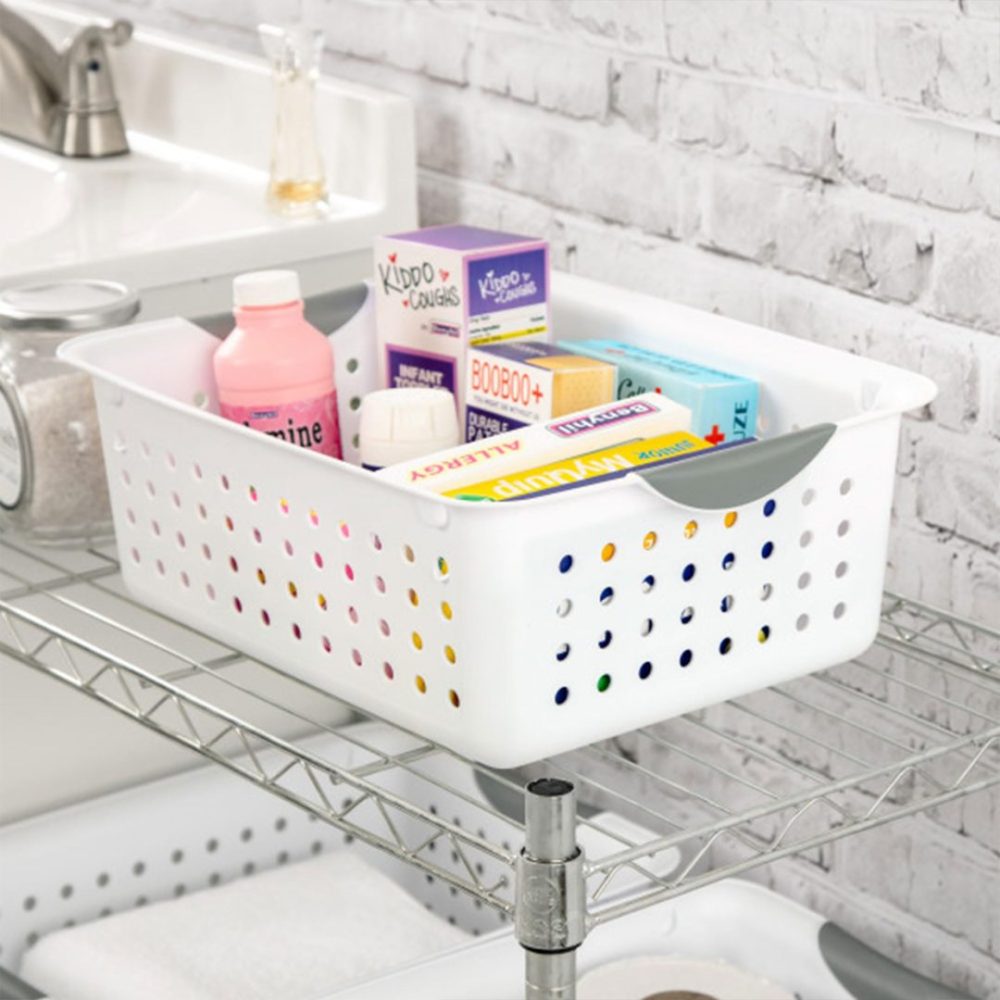 FDDAI 6-Pack Medium Plastic Storage Bins - Ultra Basket Organizers for Home and Office (White)