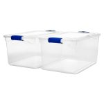 FDDAI 2-Pack Large 66-Quart Plastic Storage Bins - Clear Containers with Latching Lids (Blue Latch)