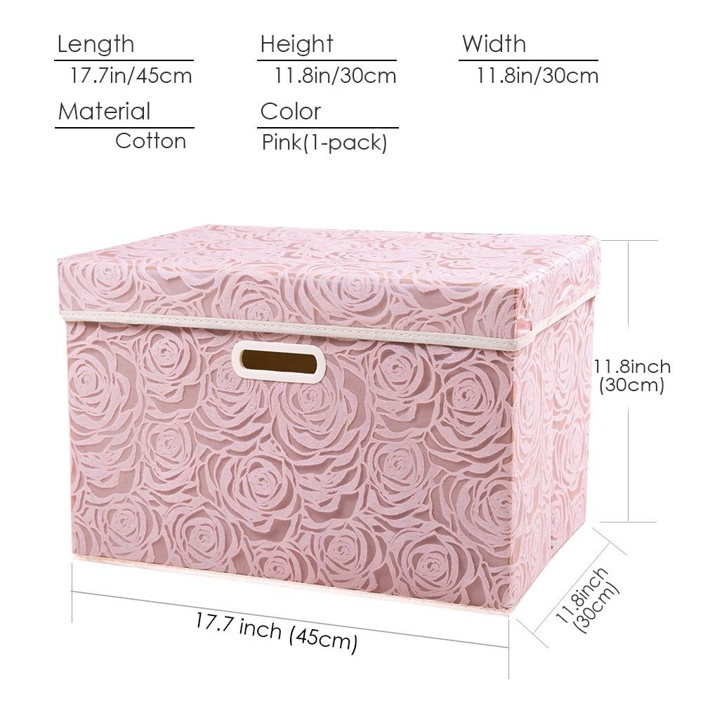 FDDAI Large Collapsible Fabric Storage Bin with Lid - 1-Pack Decorative Organizer with Handles & Divider (Pink, 17.7"x11.8"x11.8")