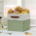 FDDAI 4-Pack 11"x11" Fabric Cube Storage Bins - Foldable Organizers for Shelves, Nursery, and Closet (Green & White)