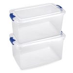 FDDAI 2-Pack Large 66-Quart Plastic Storage Bins - Clear Containers with Latching Lids (Blue Latch)