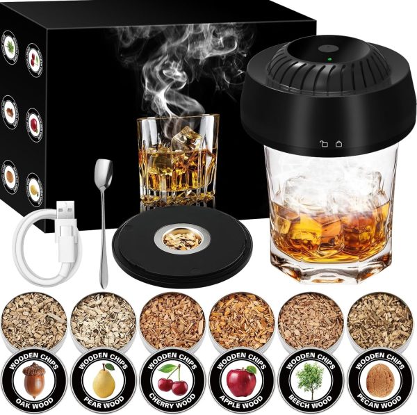 FDDAI Electric Whiskey Smoker Kit – Built-in Lighter, No Butane Needed – 6 Natural Wood Chips Included – Cocktail Smoker Kit for Bourbon, Old Fashioned – Gifts for Men, Dad, Husband, Christmas