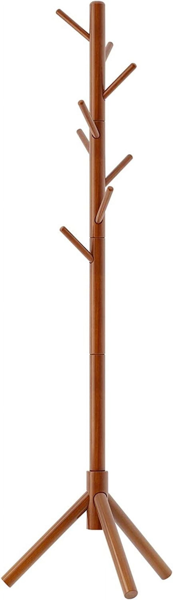 FDDAI Freestanding Wooden Coat Rack – 3 Adjustable Heights, 8 Hooks – Entryway Coat Tree for Kids & Adults – Sturdy Hat & Jacket Stand for Bedroom, Office, or Foyer (Brown)