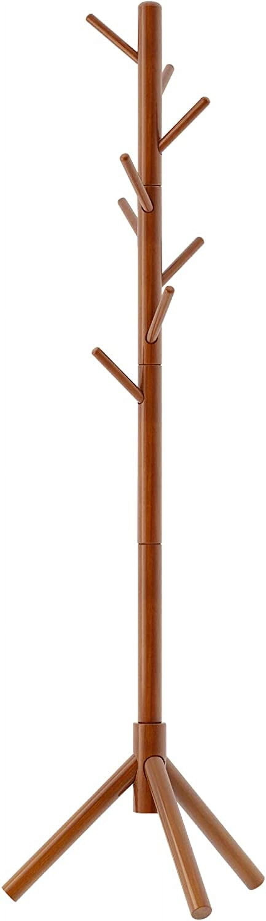 FDDAI Freestanding Wooden Coat Rack – 3 Adjustable Heights, 8 Hooks – Entryway Coat Tree for Kids & Adults – Sturdy Hat & Jacket Stand for Bedroom, Office, or Foyer (Brown)