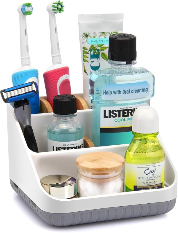 FDDAI Toothbrush Holder for Bathroom Countertop – 6-Slot Organizer for Electric & Manual Toothbrushes – Toothpaste Storage Rack for Kids & Family – White Bathroom Vanity Organizer