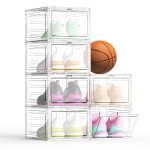 FDDAI Clear Shoe Storage Boxes Stackable 6 Pack – Large Plastic Shoe Organizer with Magnetic Door for Closet Rack Display – Sneaker Containers Storage Bin Organizer for Bedroom Entryway Under Bed